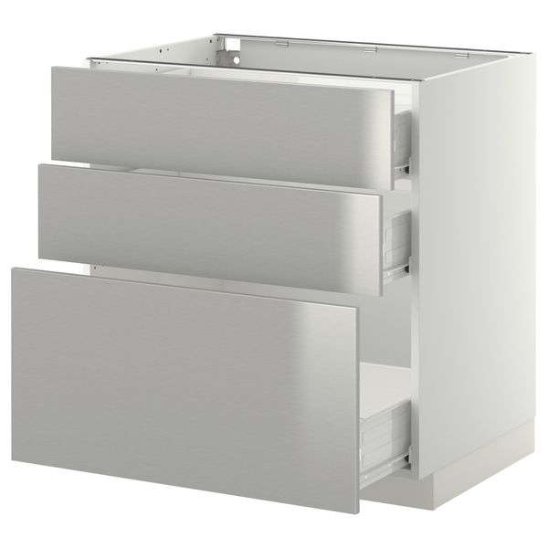 Напольный шкаф с 3 ящиками МЕТОД / ФОРВАРА, белый, Гревста нержавеющ сталь - схема-чертеж с размерами