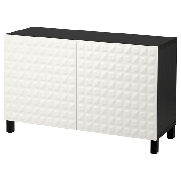 Комбинация для хранения с дверцами БЕСТО, черно-коричневый, Дьюпвикен белый (120x40x74 см) - фото 1