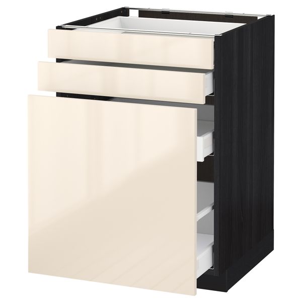Напольный шкаф с выдвижными модулями, 2 фронтальные панели МЕТОД / МАКСИМЕРА, черный, Рингульт кремовый - схема-чертеж с размерами