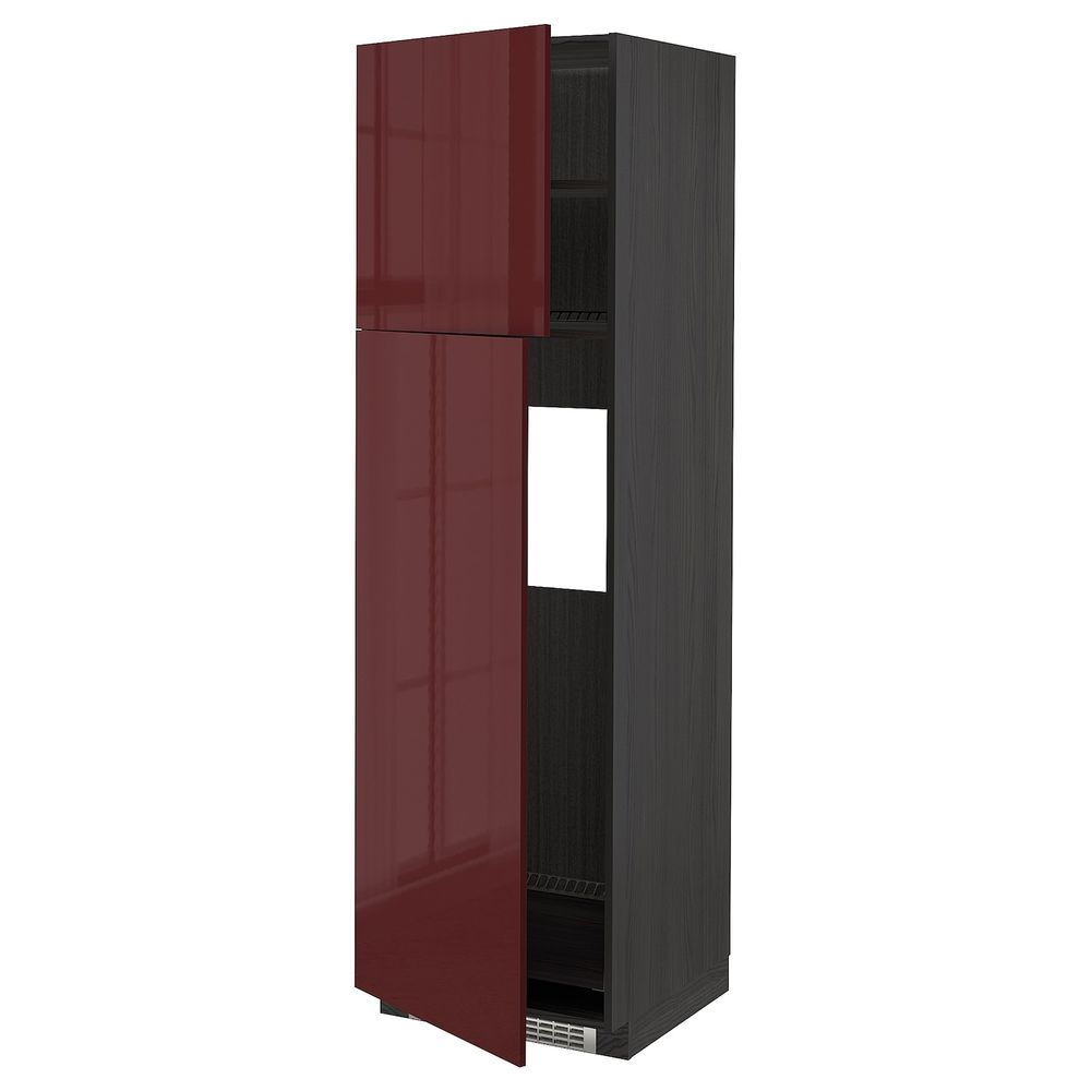 Высокий шкаф для холодильника/2дверцы, черный Калларп/глянцевый темный красно-коричневый 60x60x200 см IKEA МЕТОД 993.281.45 - схема-чертеж с размерами