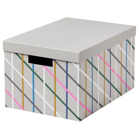 Коробка с крышкой, серый разноцветный/бумага 25x35x20 см IKEA TJENA ТЬЕНА 604.673.21