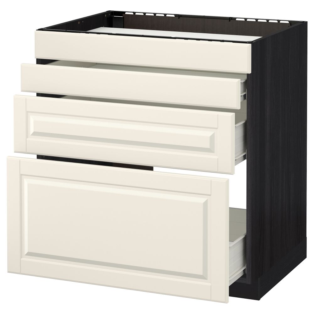 Напольный шкаф для духовки, 4фасада, 3 ящика МЕТОД / ФОРВАРА, черный, Будбин белый с оттенком - схема-чертеж с размерами