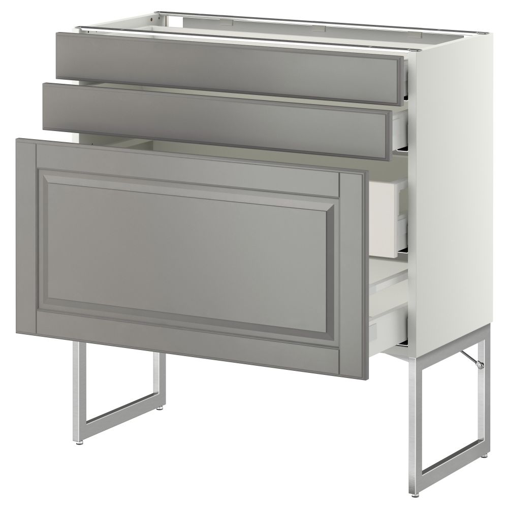 Напольный шкаф 3 фронтальных панели, 2 нижних, 2 средних ящика МЕТОД / МАКСИМЕРА, белый, Будбин серый - схема-чертеж с размерами