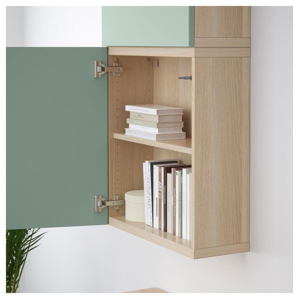 Навесной шкаф с 2 дверями БЕСТО, под беленый дуб, Сельсвикен глянцевый/светло-зеленый (60x20x128 см) - схема-чертеж с размерами