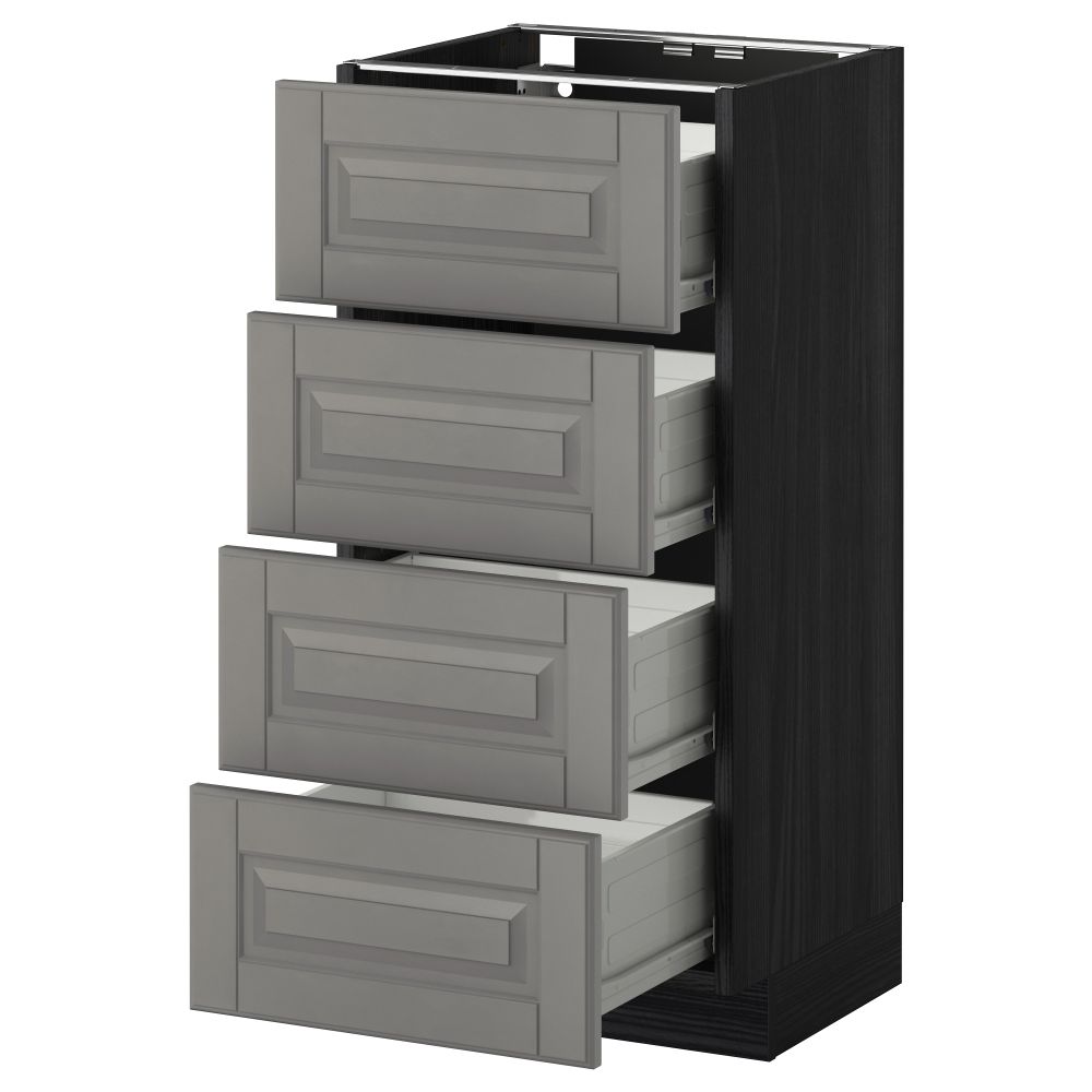 Напольный шкаф 4 фронтальных панели, 4 ящика МЕТОД / ФОРВАРА, черный, Будбин серый - схема-чертеж с размерами