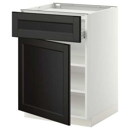 Напольный шкаф для варочной панели, ящик, полка, дверцы МЕТОД / ФОРВАРА, белый, Лаксарби черно-коричневый черно-коричневый