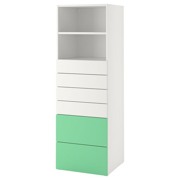 Стеллаж, 60x57x181 см, белый зеленый с 6 ящиками IKEA PLATSA ПЛАТСАA ПЛАТСА, SMÅSTAD СМОСТАД 593.880.75 - схема-чертеж с размерами