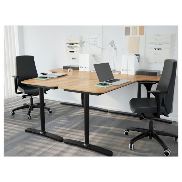 Угловой письменный стол левосторонний БЕКАНТ, дубовый шпон, черный (160x110 см) - фото 3