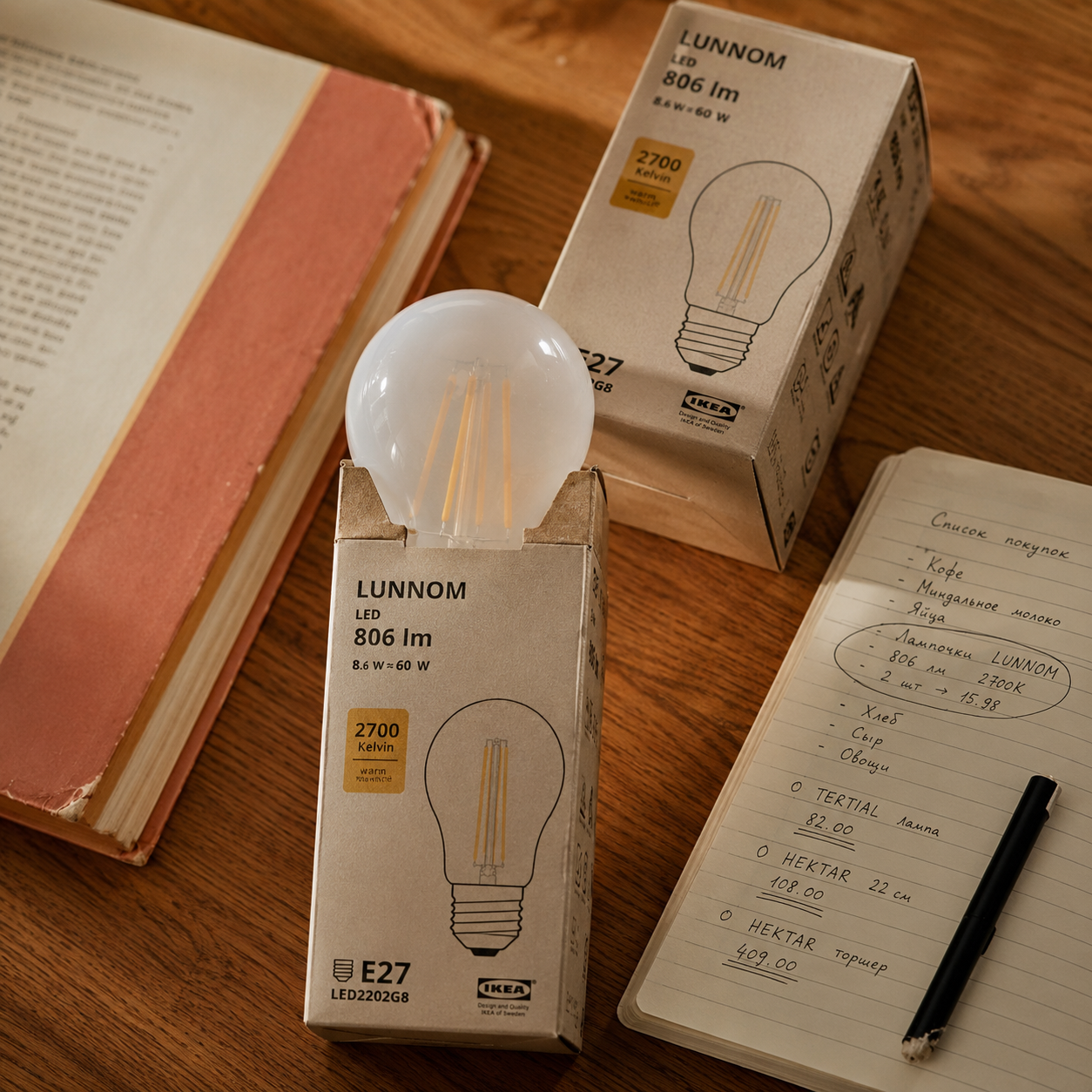 LED-лампа IKEA LUNNOM с тёплым светом 2700K