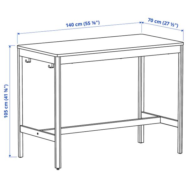 Стол, коричневый/темно-серый 140x70x105 см IKEA IDÅSEN ИДОСЕН 894.348.44 - схема-чертеж с размерами