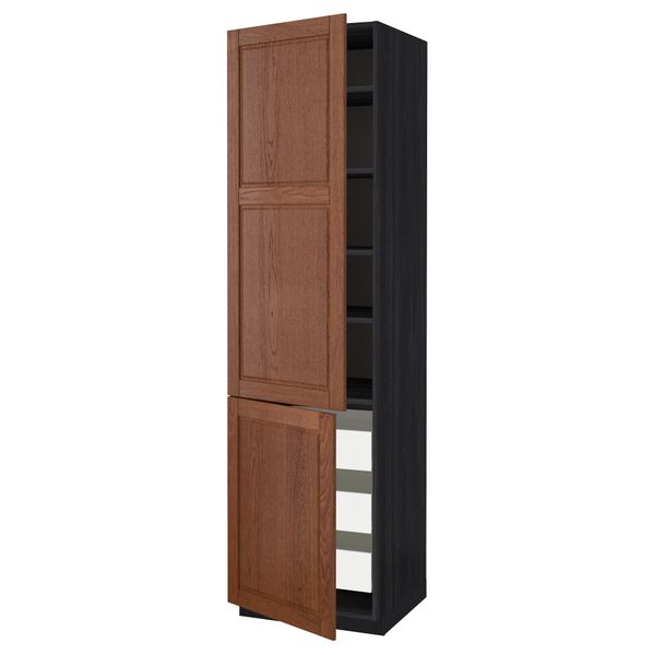 Высокий шкаф + полки, 3 ящика, 2 дверцы МЕТОД / ФОРВАРА, черный, Филипстад коричневый - схема-чертеж с размерами