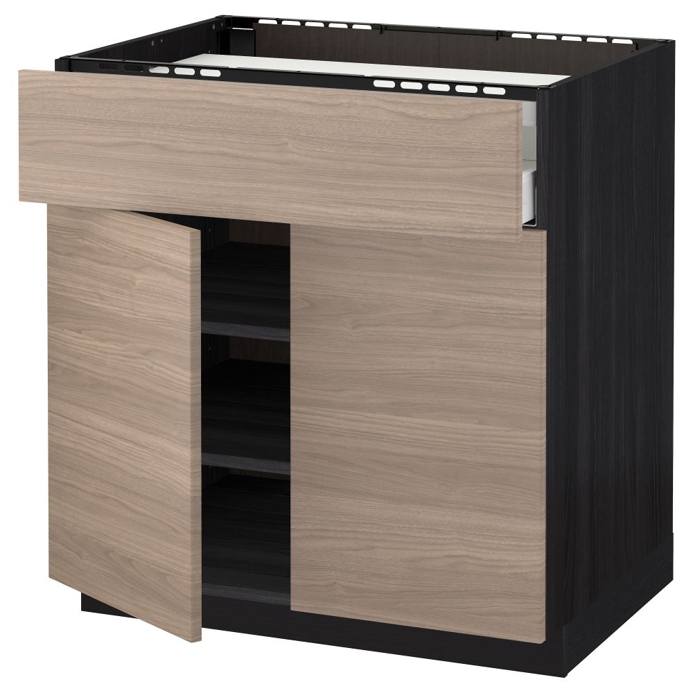 Напольный шкаф для варочной панели, ящик, полка, 2 дверцы МЕТОД / МАКСИМЕРА, черный, Брокхульт светло-серый - схема-чертеж с размерами