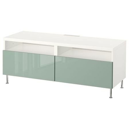 Тумба для ТВ с ящиками, белый, СЕЛЬСВ/СТАЛЛАРП глянцевый/серо-зеленый светлый, 120x40x48 см IKEA БЕСТО 092.671.89