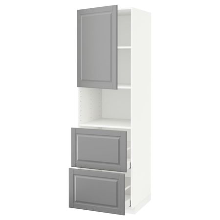 Высокий шкаф для СВЧ/дверца/2ящика, белый/Будбин серый 60x60x200 см IKEA METOD МЕТОД / MAXIMERA МАКСИМЕРА 492.331.64