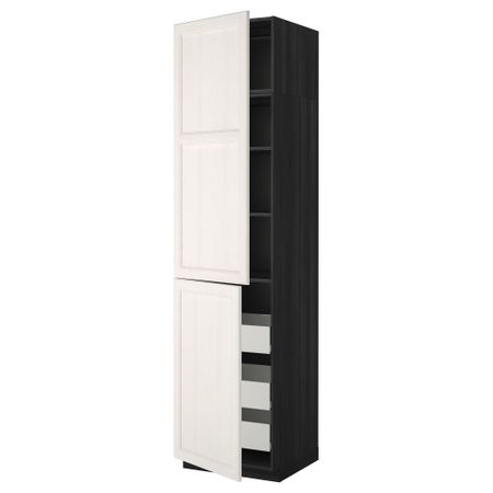 Высокий шкаф + полки, 3 ящика, 2 дверцы МЕТОД / ФОРВАРА, черный, Лаксарби белый