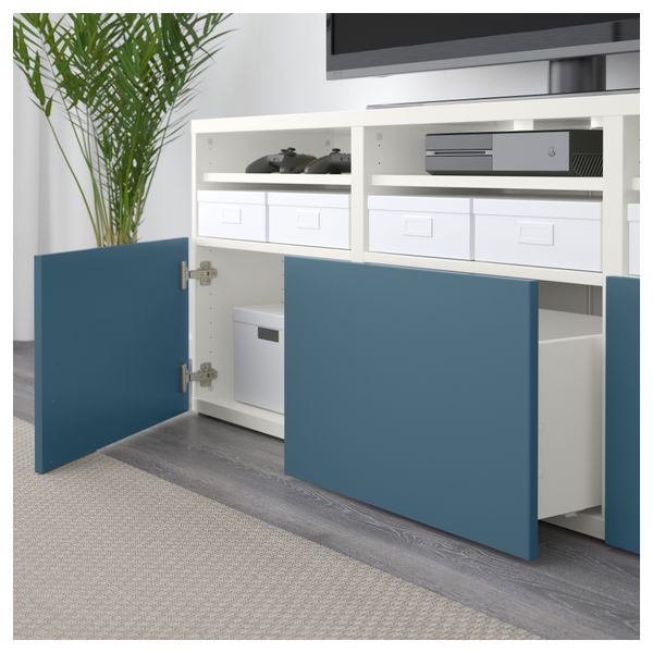 Шкаф для ТВ, комбинированный, стекляные дверцы БЕСТО, белый Вальвикен, темно-синий прозрачное стекло (180x40x192 см) - фото 4