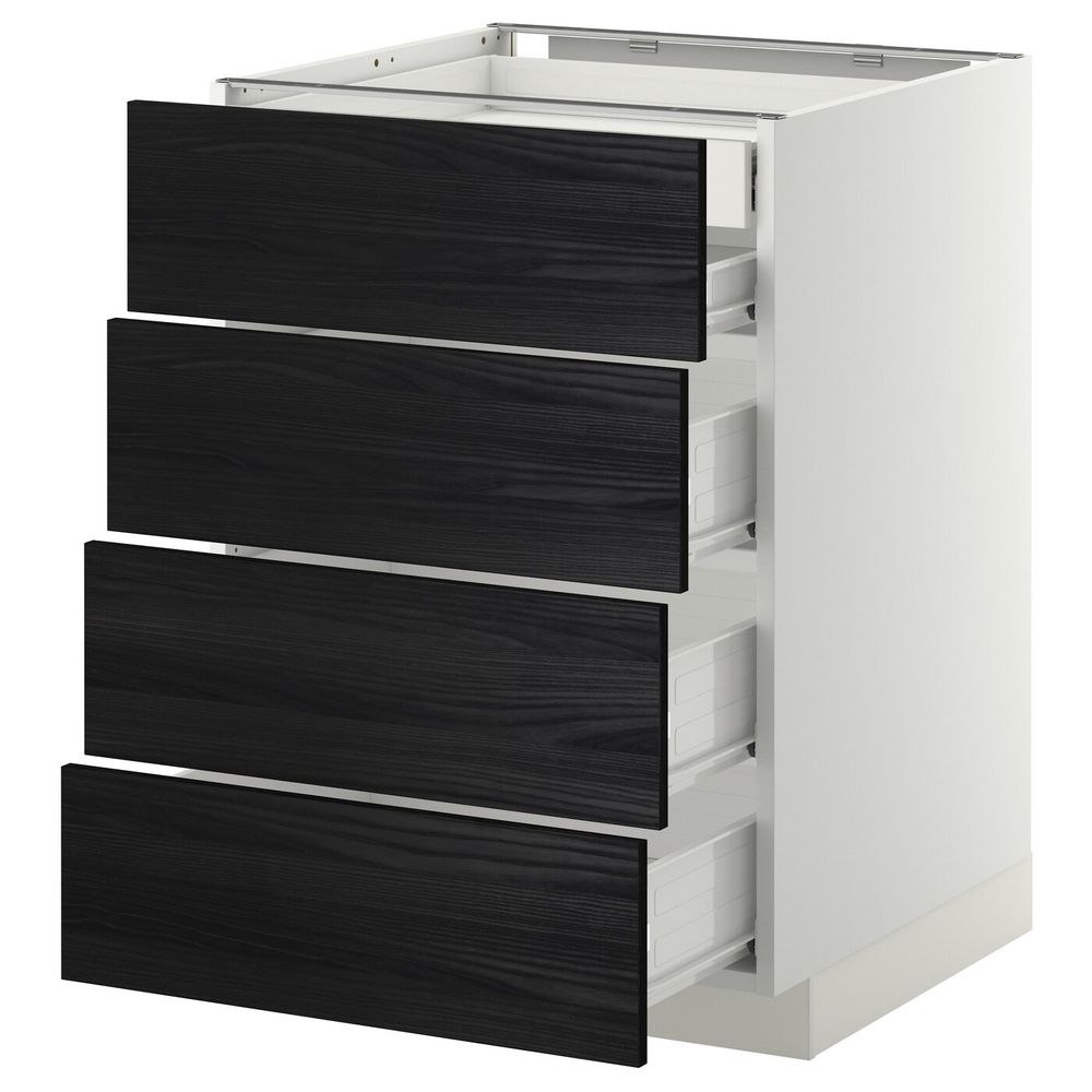 Напольный шкаф 4 фронтальных, 2 низких, 3 средних ящ, белый, Тингсрид черный 60x60 см IKEA МЕТОД / ФОРВАРА 992.672.98 - фото 1