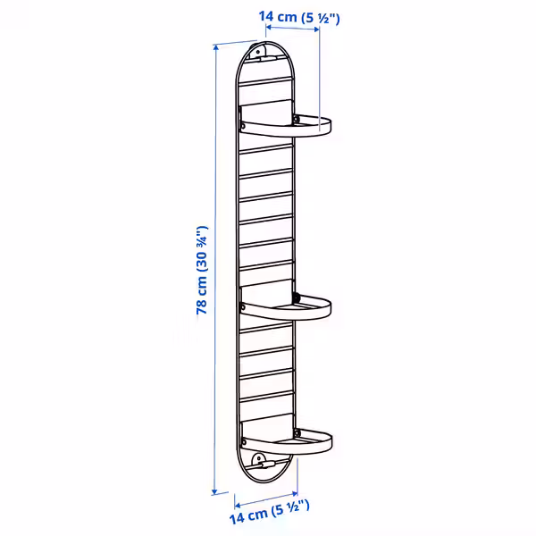SKUGGRÖNA СКУГГРЁНА Настенная подставка для кашпо - чёрный 78 см - схема-чертеж с размерами