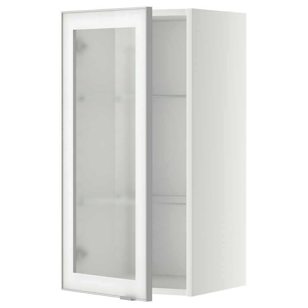 Навесной шкаф с полками, стекляными дверцы МЕТОД, белый, Ютис матовое стекло - схема-чертеж с размерами