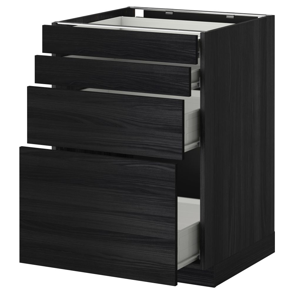 Напольный шкаф 4 фронтальных панели, 4 ящика МЕТОД / ФОРВАРА, черный, Тингсрид черный - схема-чертеж с размерами