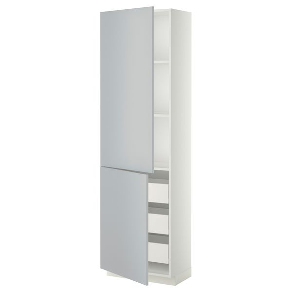 Высокий шкаф + полки, 3 ящика, 2 дверцы МЕТОД / ФОРВАРА, белый, Веддинге серый - фото 1