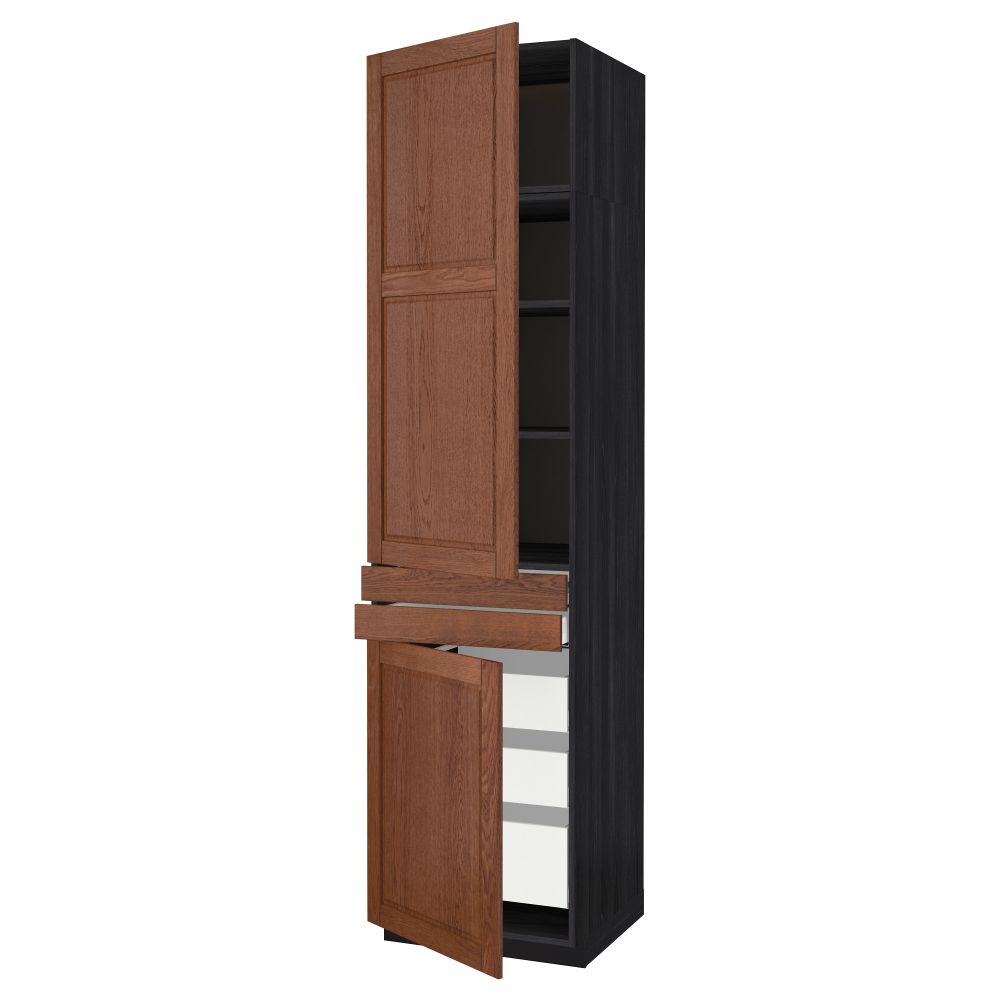 Высокий шкаф + полки, 5 ящиков, 2 дверцы, 2 фронтальных МЕТОД / МАКСИМЕРА, черный, Филипстад коричневый - схема-чертеж с размерами