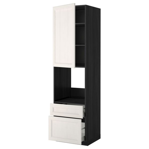 Высокий шкаф для духовки + дверь, 2 ящика МЕТОД / МАКСИМЕРА, черный, Лаксарби белый - фото 1