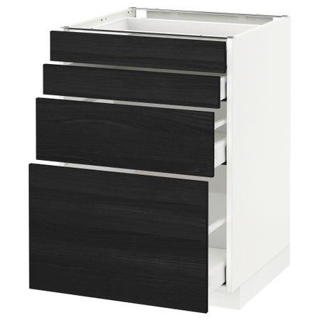 Напольный шкаф 4 фронтальных панели, 4 ящика МЕТОД / МАКСИМЕРА, белый, Тингсрид черный
