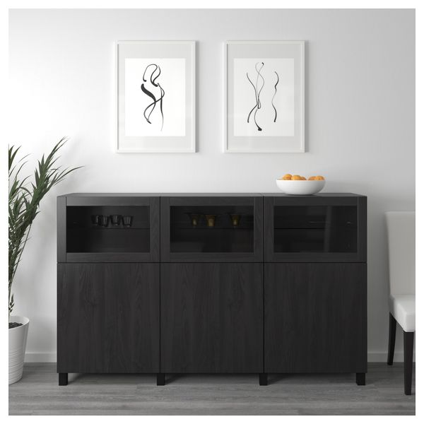 Комбинация для хранения с дверцами БЕСТО, черно-коричневый Лаппвикен, Синдвик черно-коричневый прозрачное стекло (180x40x112 см) - схема-чертеж с размерами