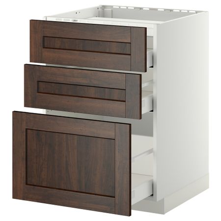 Напольный шкаф, 3 фронтальных панели, 3 ящика МЕТОД / МАКСИМЕРА, белый, Эдсерум коричневый