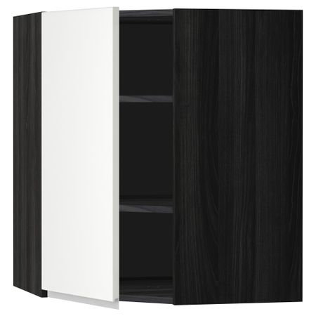 Угловой навесной шкаф с полками МЕТОД, черный, Нодста белый