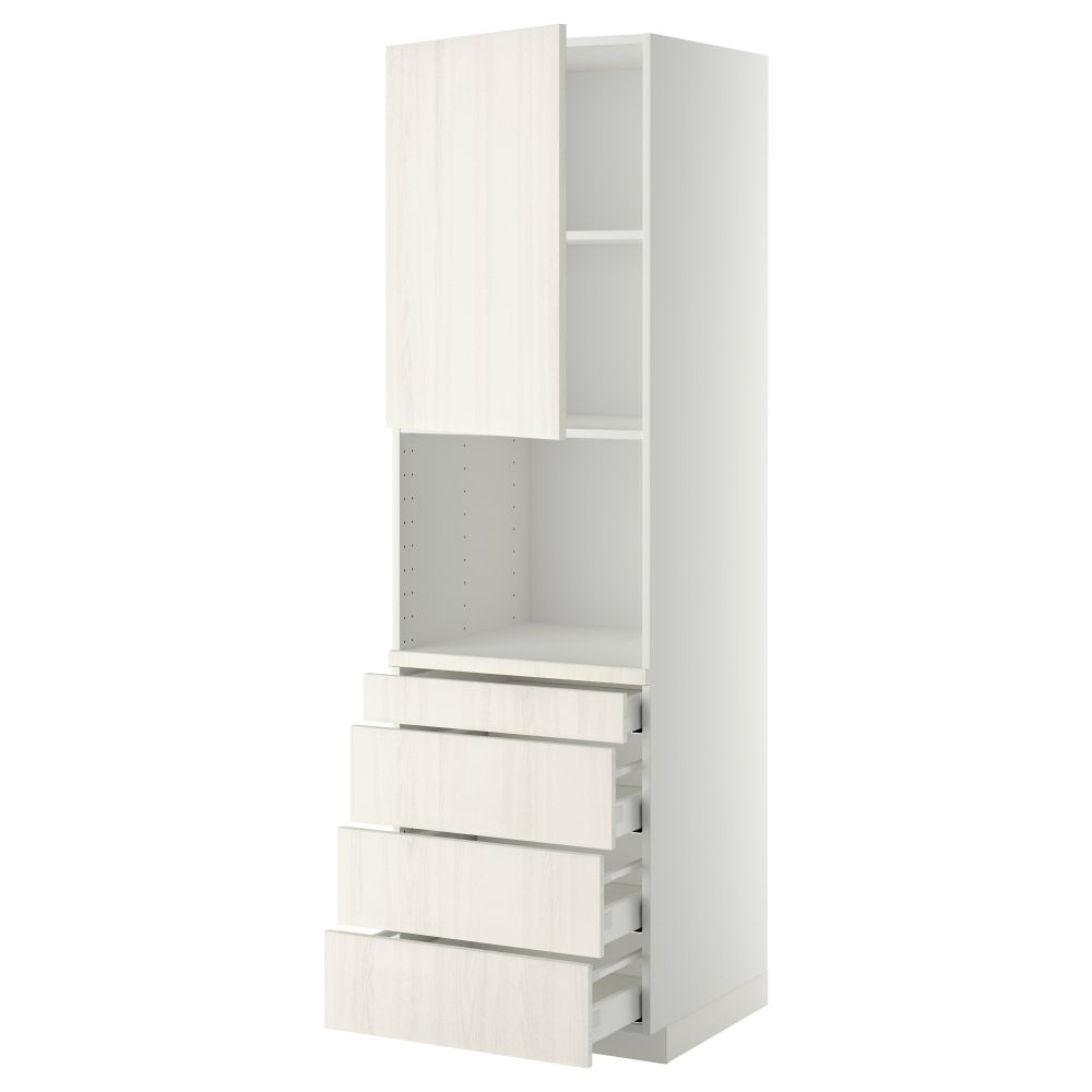 Высокий шкаф для комбинированния СВЧ, 4 ящика МЕТОД / МАКСИМЕРА, белый, Росдаль белый - схема-чертеж с размерами