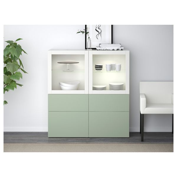 Комбинация для хранения со стеклянными дверцами БЕСТО, Лаппвикен зеленый, Синдвик белый прозрачное стекло (120x40x128 см) - фото 2