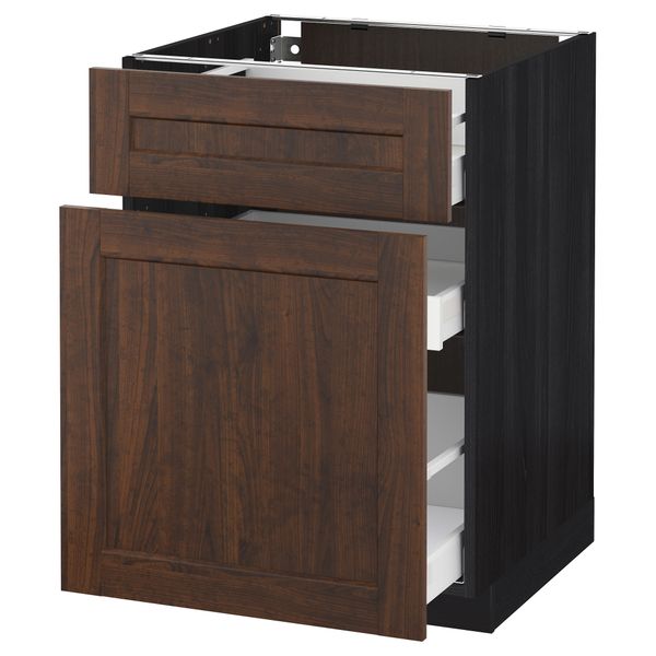 Напольный шкаф, выдвижной секцией, ящик МЕТОД / МАКСИМЕРА, черный, Эдсерум коричневый - схема-чертеж с размерами
