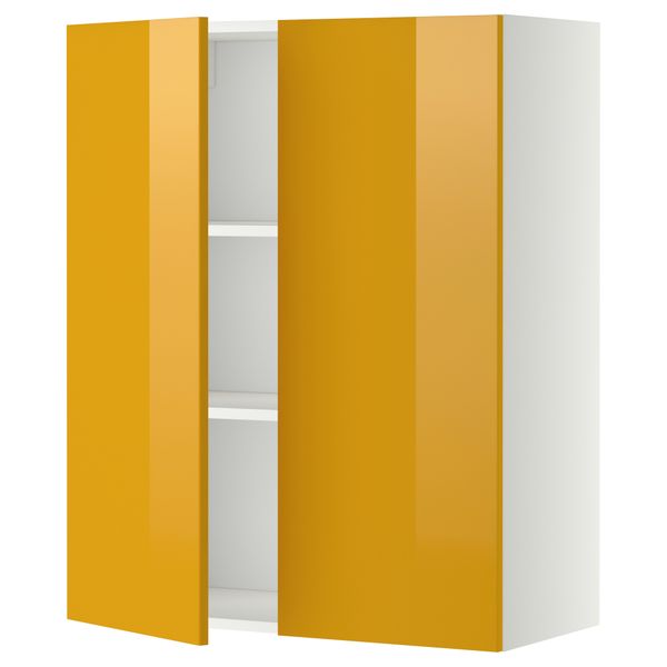 Навесной шкаф с полками, 2 дверцы МЕТОД, белый, Ерста желтый - схема-чертеж с размерами