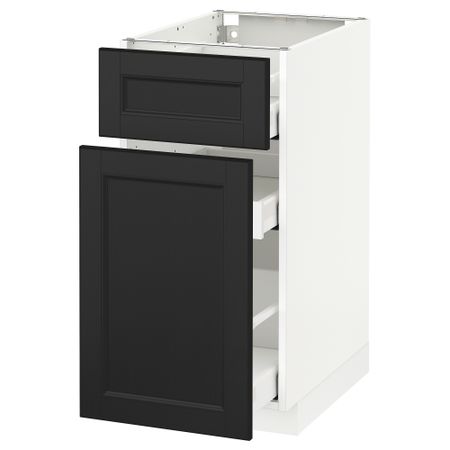 Напольный шкаф, выдвижной секцией, ящик МЕТОД / МАКСИМЕРА, белый, Лаксарби черно-коричневый