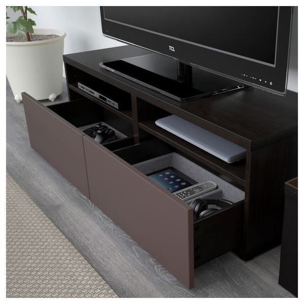 Шкаф для ТВ, комбинированный, стекляные дверцы БЕСТО, черно-коричневый, Вальвикен темно-коричневый, прозрачное стекло - фото 3