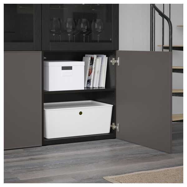 Комбинация для хранения со стеклянными дверцами БЕСТО, черно-коричневый Грундсвикен, темно-серый прозрачное стекло (120x40x192 - схема-чертеж с размерами