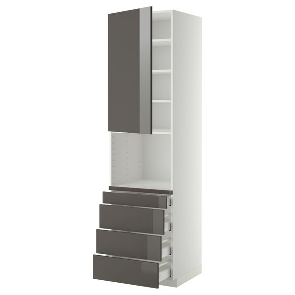 Высокий шкаф для комбинированния СВЧ, 4 ящика МЕТОД / МАКСИМЕРА, белый, Рингульт серый - схема-чертеж с размерами