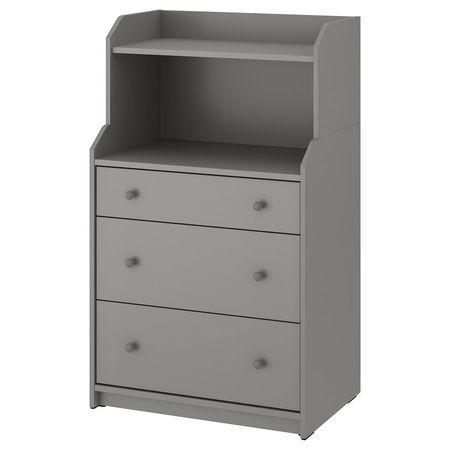 HAUGA Комод с 3 ящиками/полкой - серый 70x46x116 см