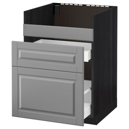 Напольный шкаф под мойку ДУМШЁ, 3 фасада, 2 ящика МЕТОД / МАКСИМЕРА, черный, Будбин серый