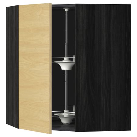 Угловой навесной шкаф с вращающейся секцией МЕТОД, черный, Тингсрид береза