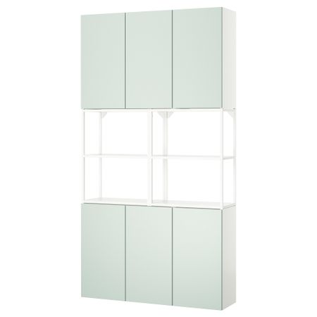Комбинация для хранения, белый, бледный серо-зеленый, 120x32x225 см IKEA BEGIVENHET БЕГИВЕНХЕТ 995.480.67