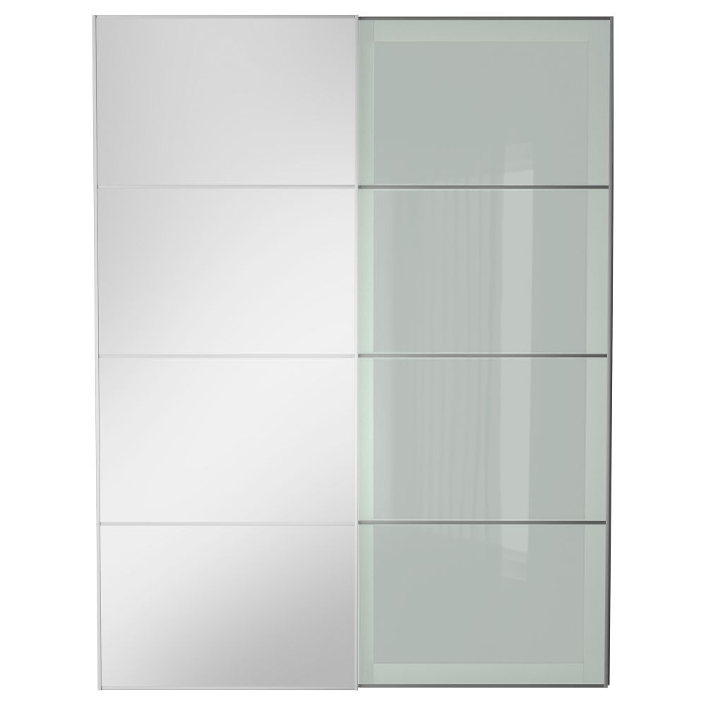 Пара раздвижных дверей АУЛИ / СЭККЕН, зеркальное стекло, матовое стекло - схема-чертеж с размерами