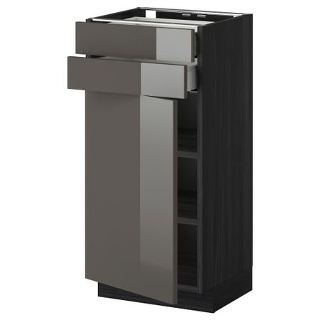 Напольный шкаф с дверцей, 2 ящиками МЕТОД / МАКСИМЕРА, черный, Рингульт серый