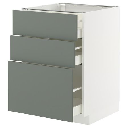 METOD / MAXIMERA Напольный шкаф с 3 ящиками - белый/Nickebo матовый серо-зеленый 60x60 см