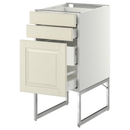 Напольный шкаф 3 фронтальных панели, 2 нижних, 2 средних ящика МЕТОД / МАКСИМЕРА, белый, Будбин белый с оттенком