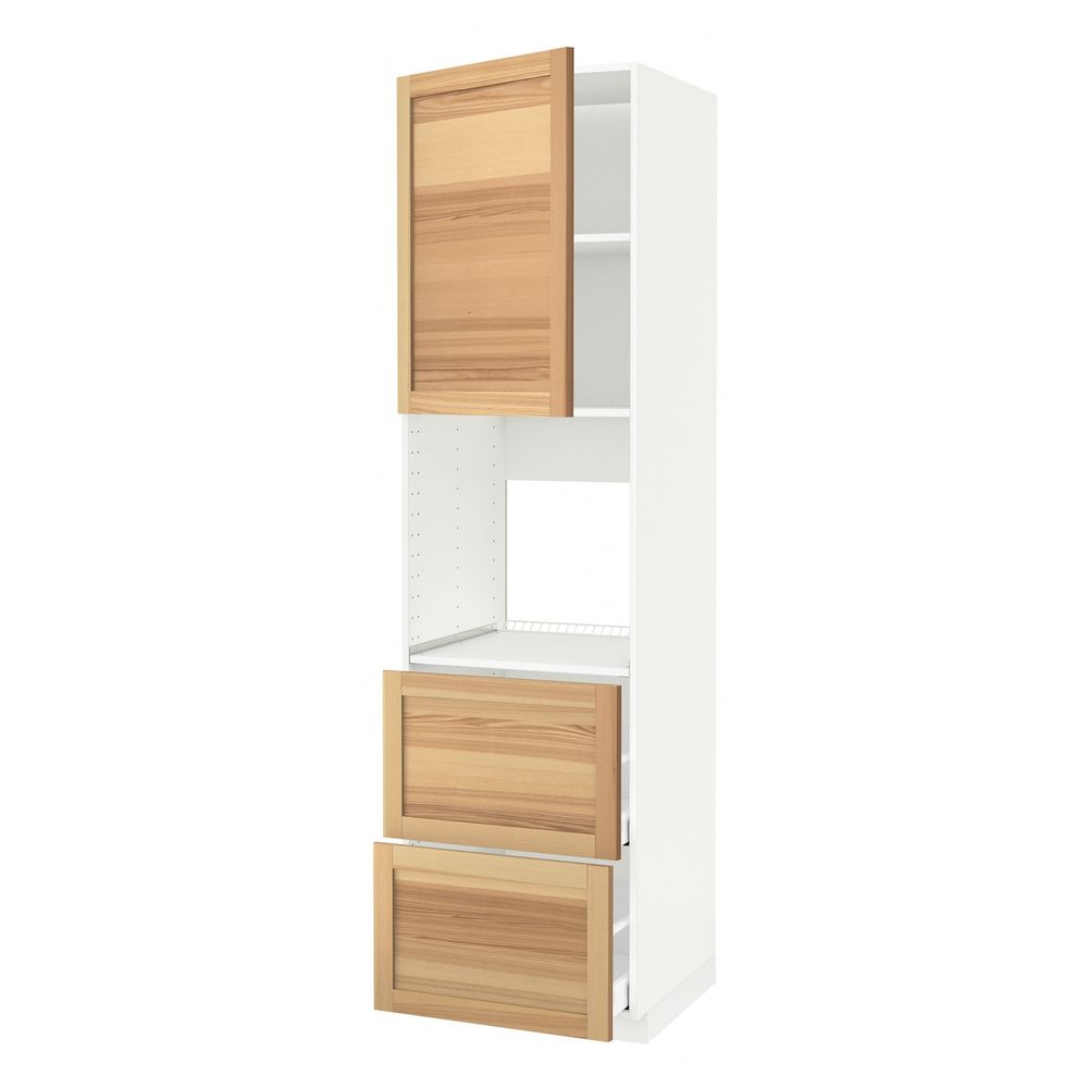 Высокий шкаф для/духовки+дв/2 форнтальных, 2 высоких ящ, белый/Торхэмн ясень 60x60x220 см IKEA METOD МЕТОД / MAXIMERA МАКСИМЕРА - фото 1