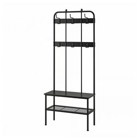 NIPÅSEN Вешалка-скамья с отделением д/обуви - чёрный 190x35x79 см