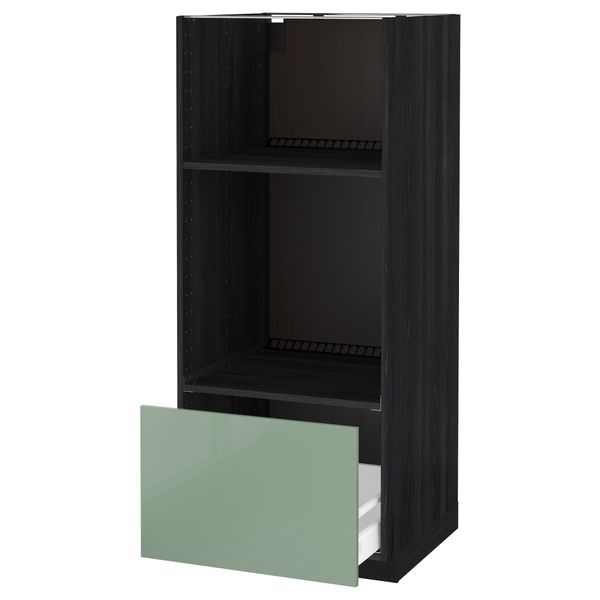 Высокий шкаф с ящиком для духовки/СВЧ МЕТОД / МАКСИМЕРА, черный, Калларп светло-зеленый (60x60x140 см) - фото 1